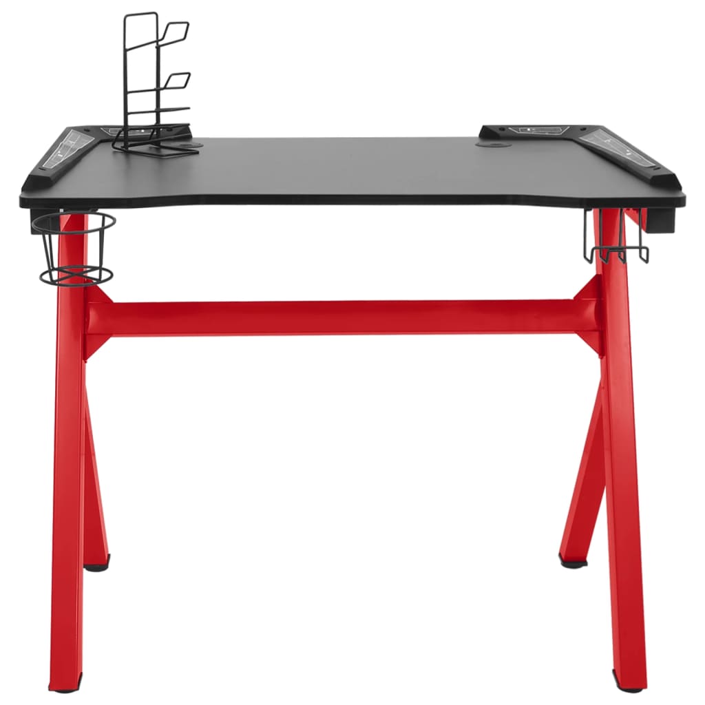Gamingbureau met Y-vormige poten LED 110x60x75 cm zwart en rood is nu te koop bij PeponiXL, paradijselijk wonen!