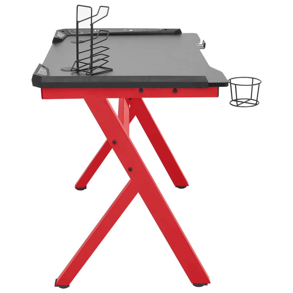 Gamingbureau met Y-vormige poten LED 110x60x75 cm zwart en rood is nu te koop bij PeponiXL, paradijselijk wonen!
