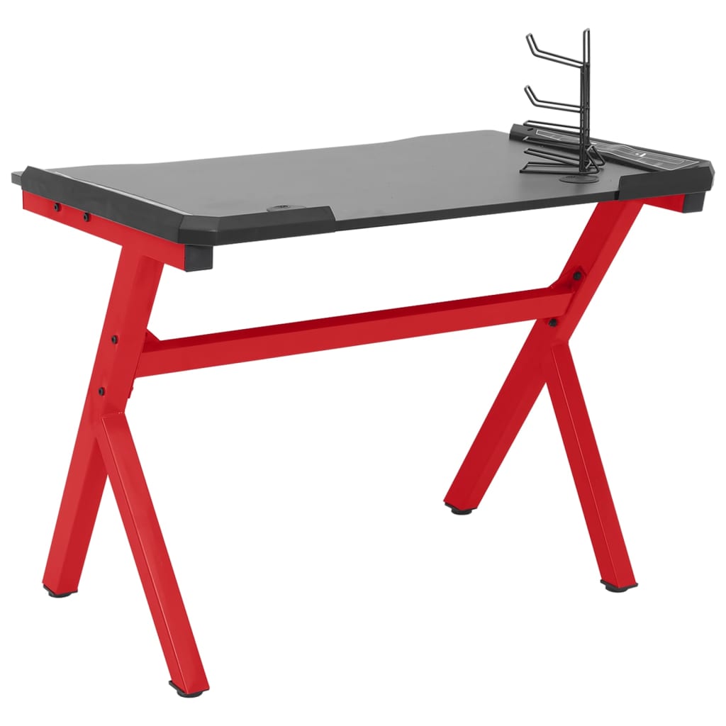Gamingbureau met Y-vormige poten LED 110x60x75 cm zwart en rood is nu te koop bij PeponiXL, paradijselijk wonen!