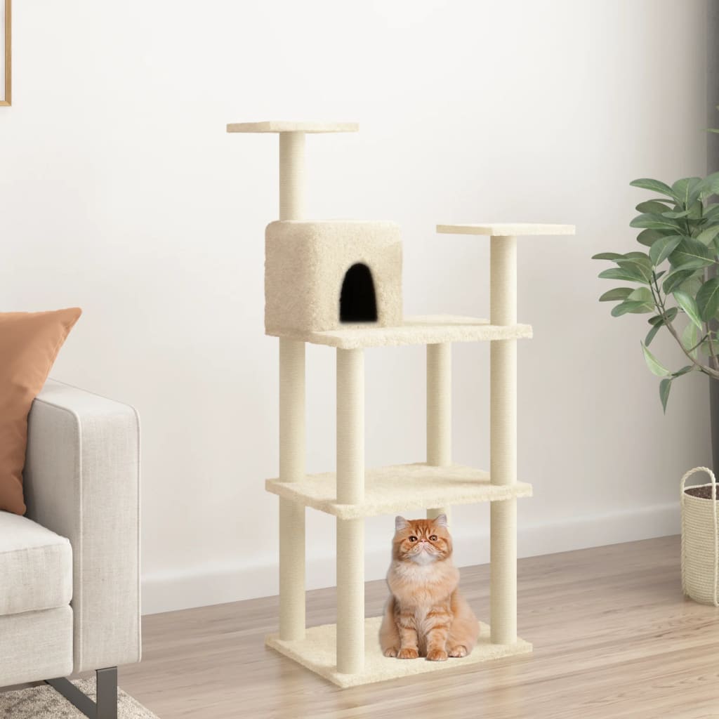 Kattenkrabpaal met sisal krabpalen 118,5 cm crèmekleurig is nu te koop bij PeponiXL, paradijselijk wonen!