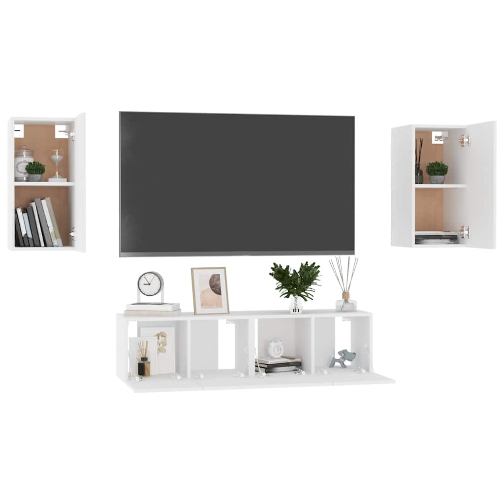 4-delige Tv-meubelset bewerkt hout wit is nu te koop bij PeponiXL, paradijselijk wonen!