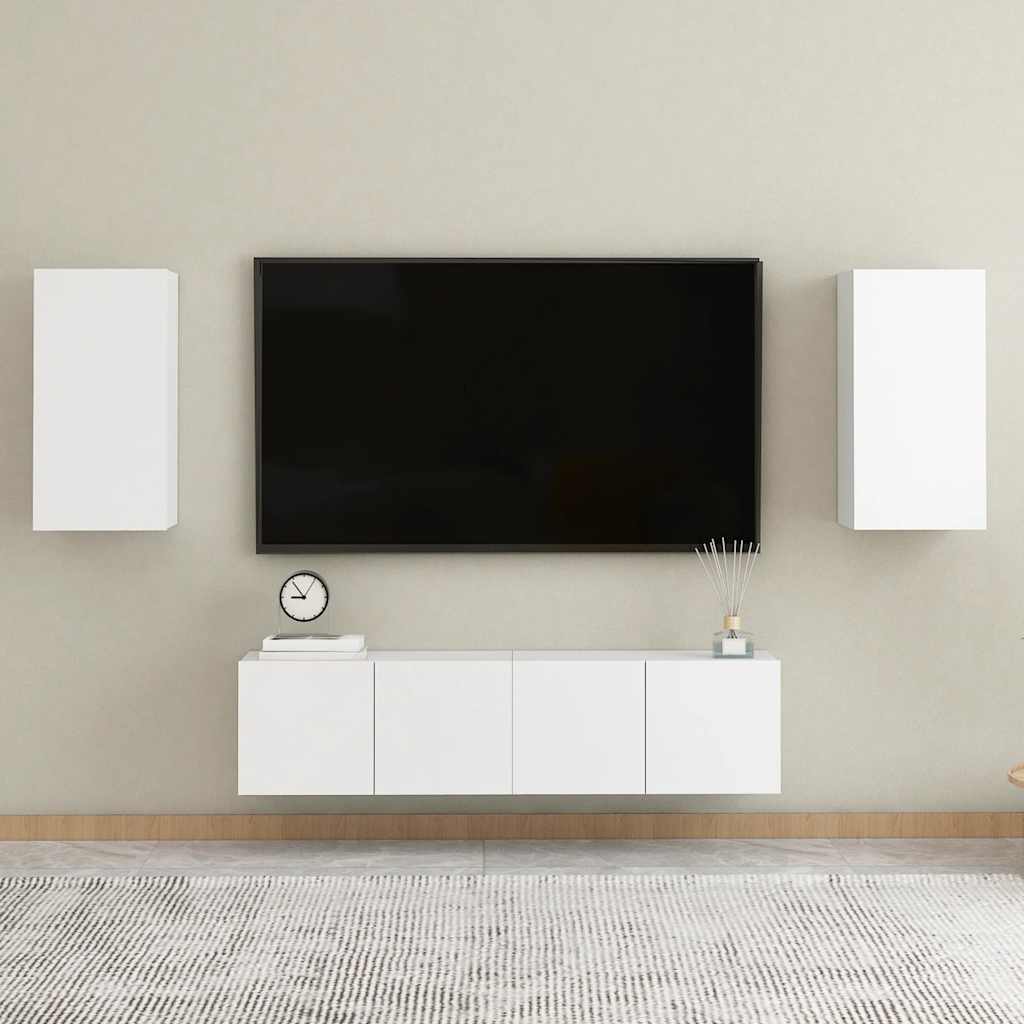 4-delige Tv-meubelset bewerkt hout wit is nu te koop bij PeponiXL, paradijselijk wonen!