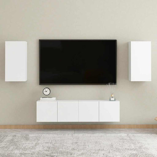 4-delige Tv-meubelset bewerkt hout wit is nu te koop bij PeponiXL, paradijselijk wonen!