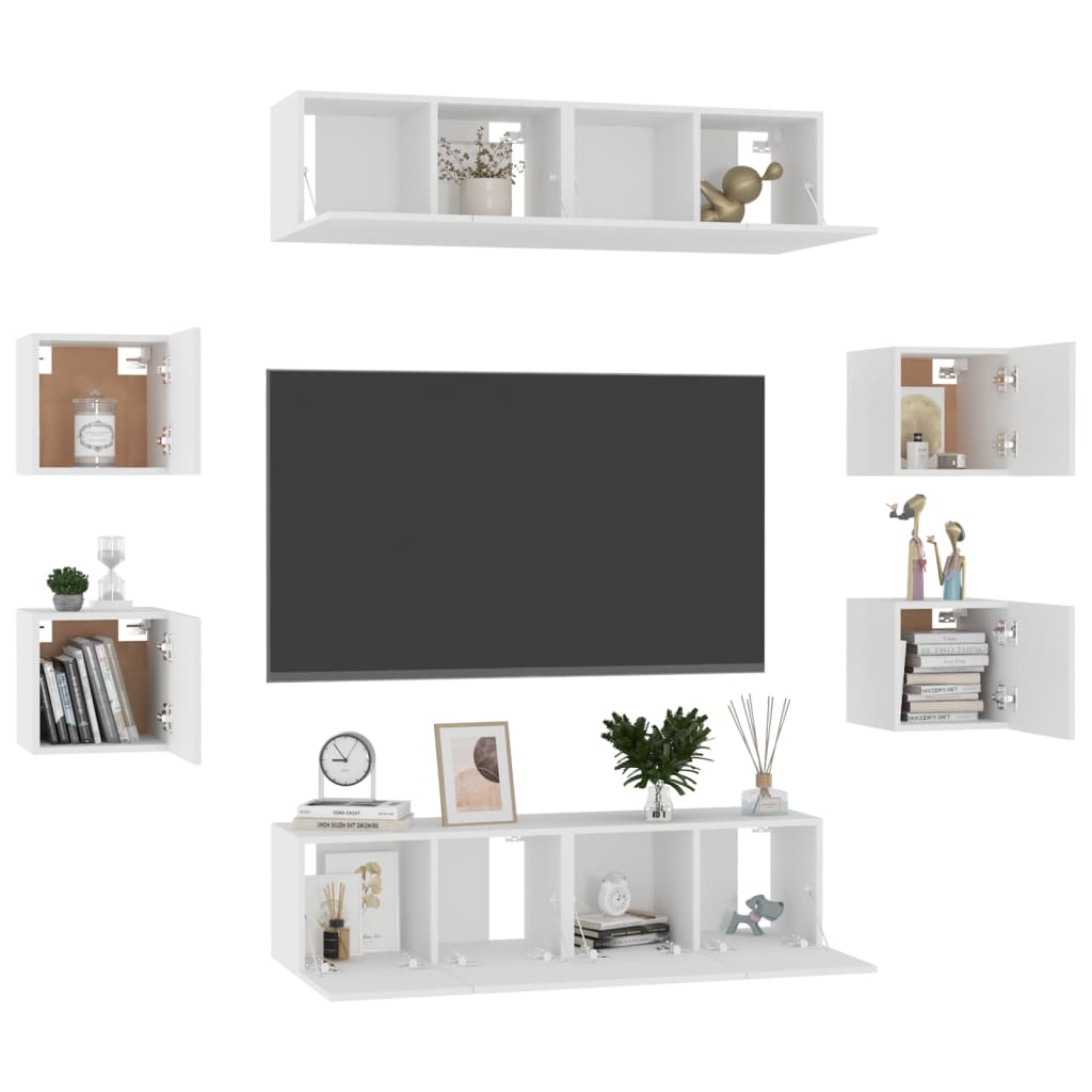 8-delige Tv-meubelset bewerkt hout wit is nu te koop bij PeponiXL, paradijselijk wonen!