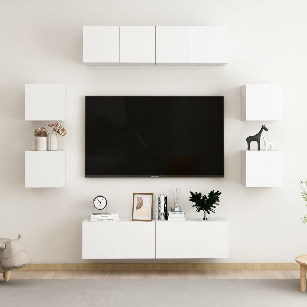 8-delige Tv-meubelset bewerkt hout wit is nu te koop bij PeponiXL, paradijselijk wonen!