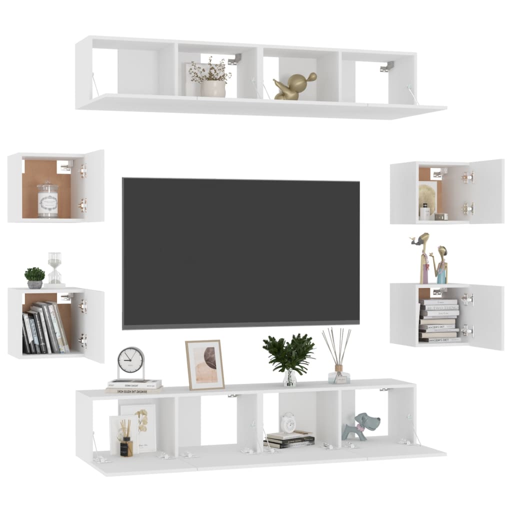 8-delige Tv-meubelset bewerkt hout wit is nu te koop bij PeponiXL, paradijselijk wonen!