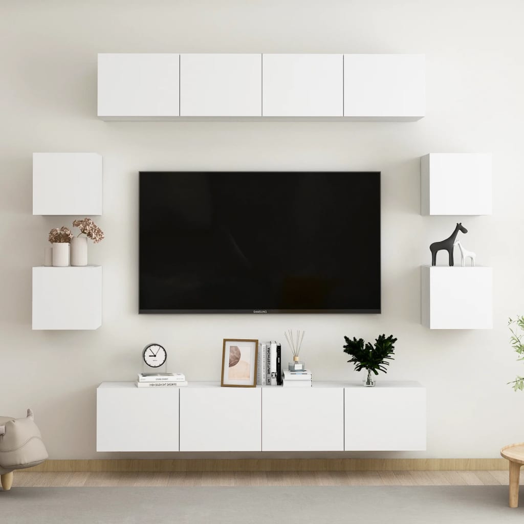 8-delige Tv-meubelset bewerkt hout wit is nu te koop bij PeponiXL, paradijselijk wonen!