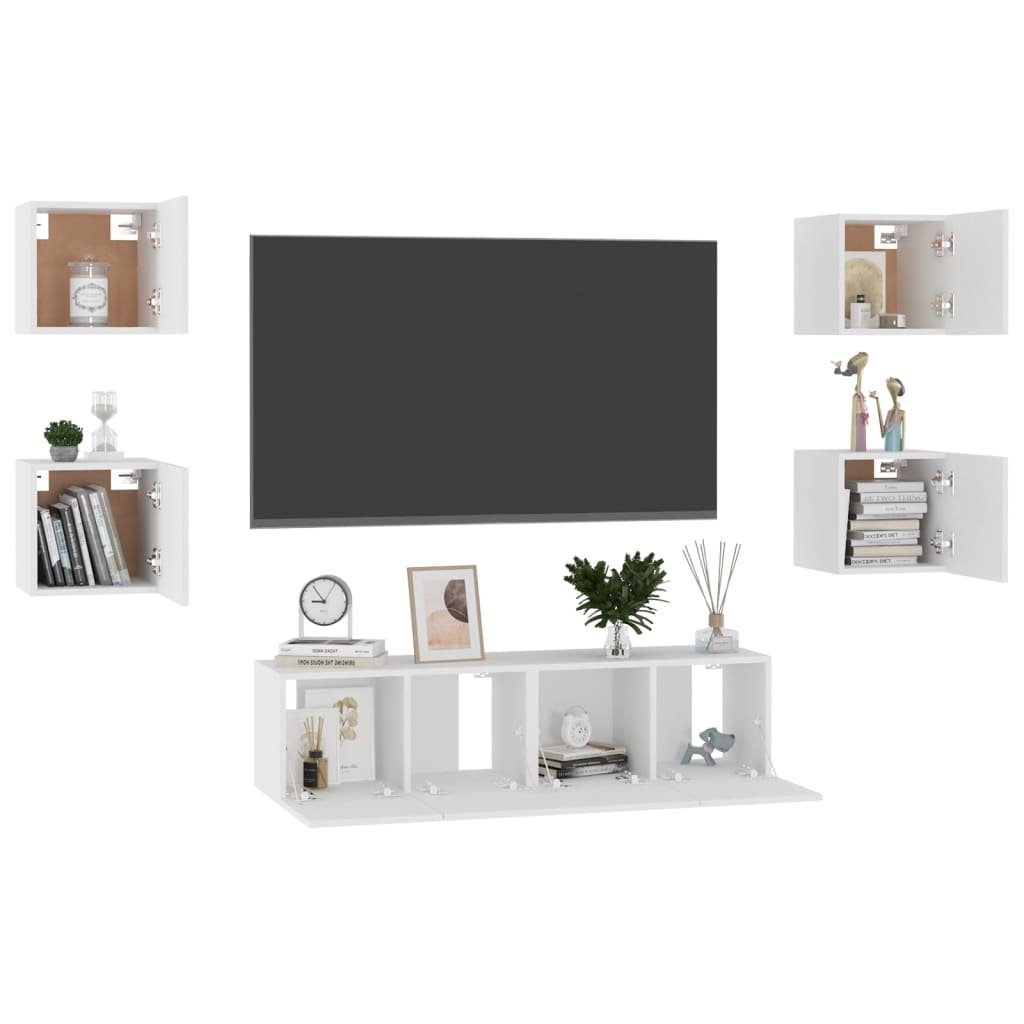 6-delige Tv-meubelset bewerkt hout wit is nu te koop bij PeponiXL, paradijselijk wonen!