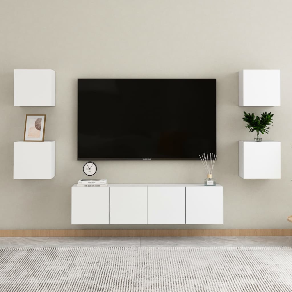 6-delige Tv-meubelset bewerkt hout wit is nu te koop bij PeponiXL, paradijselijk wonen!