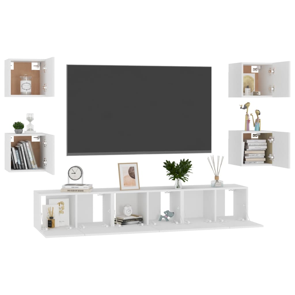 7-delige Tv-meubelset bewerkt hout wit is nu te koop bij PeponiXL, paradijselijk wonen!