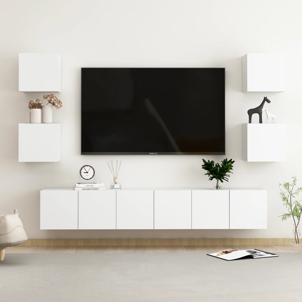 7-delige Tv-meubelset bewerkt hout wit is nu te koop bij PeponiXL, paradijselijk wonen!