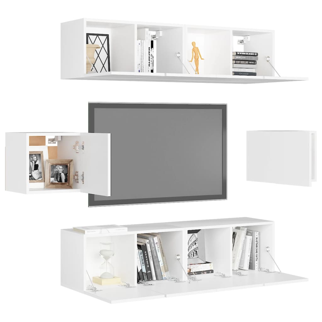 6-delige Tv-meubelset bewerkt hout wit is nu te koop bij PeponiXL, paradijselijk wonen!