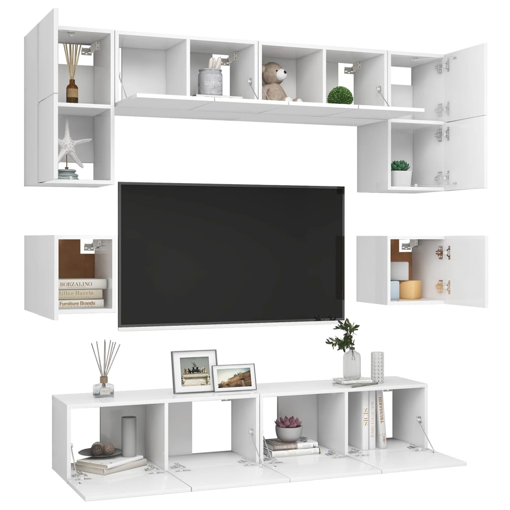 8-delige Tv-meubelset bewerkt hout wit is nu te koop bij PeponiXL, paradijselijk wonen!