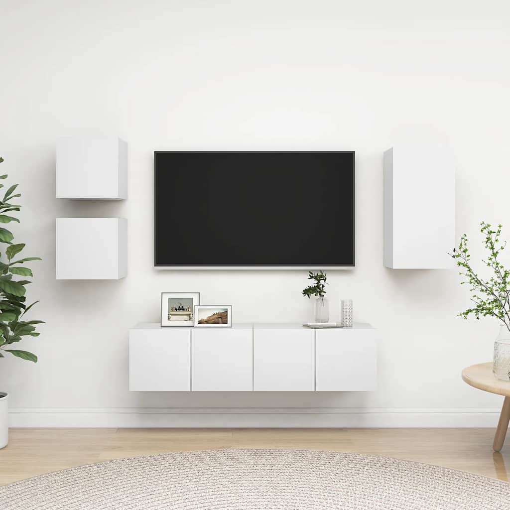 5-delige Tv-meubelset bewerkt hout wit is nu te koop bij PeponiXL, paradijselijk wonen!