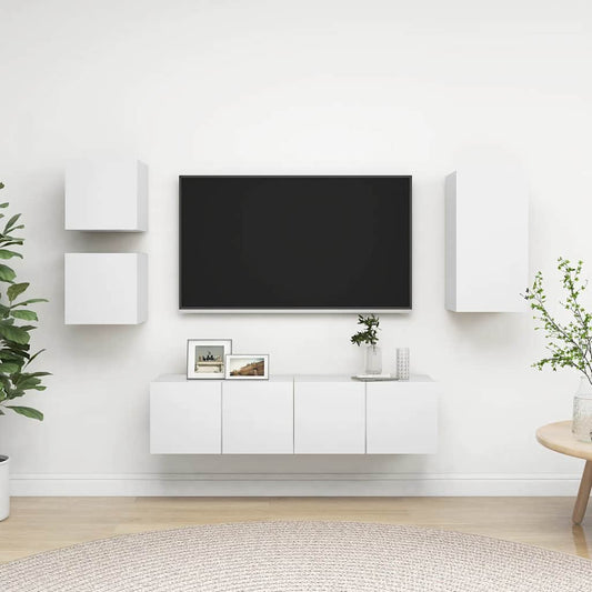 5-delige Tv-meubelset bewerkt hout wit is nu te koop bij PeponiXL, paradijselijk wonen!