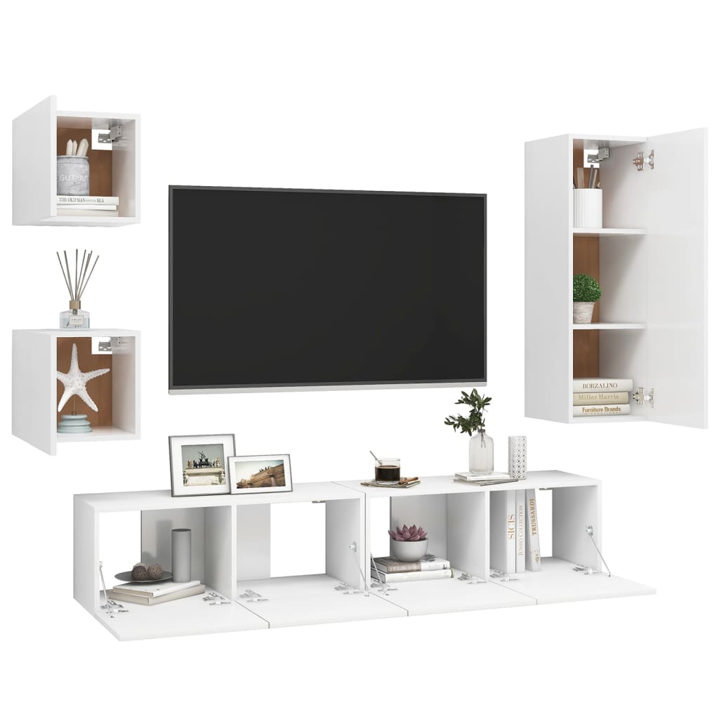 5-delige Tv-meubelset bewerkt hout wit is nu te koop bij PeponiXL, paradijselijk wonen!