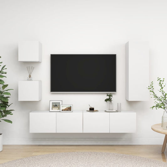 5-delige Tv-meubelset bewerkt hout wit is nu te koop bij PeponiXL, paradijselijk wonen!