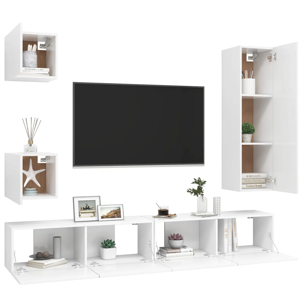 5-delige Tv-meubelset bewerkt hout wit is nu te koop bij PeponiXL, paradijselijk wonen!