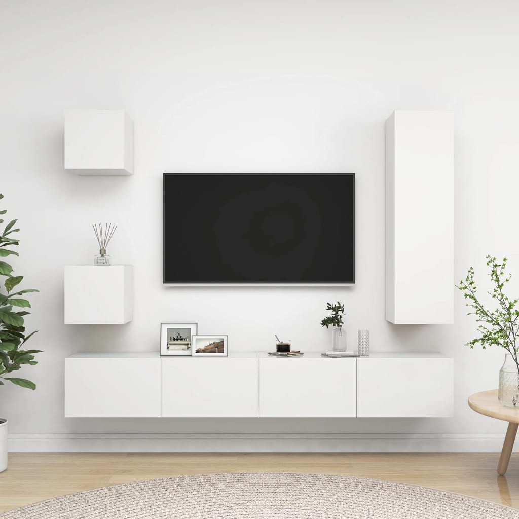5-delige Tv-meubelset bewerkt hout wit is nu te koop bij PeponiXL, paradijselijk wonen!