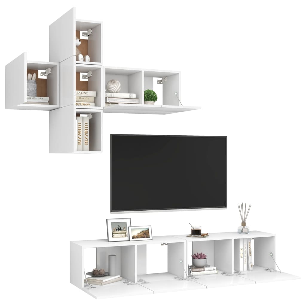 7-delige Tv-meubelset bewerkt hout wit is nu te koop bij PeponiXL, paradijselijk wonen!