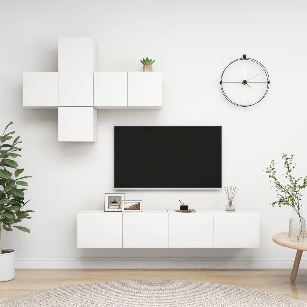 7-delige Tv-meubelset bewerkt hout wit is nu te koop bij PeponiXL, paradijselijk wonen!