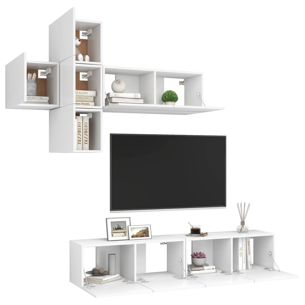 7-delige Tv-meubelset bewerkt hout wit is nu te koop bij PeponiXL, paradijselijk wonen!