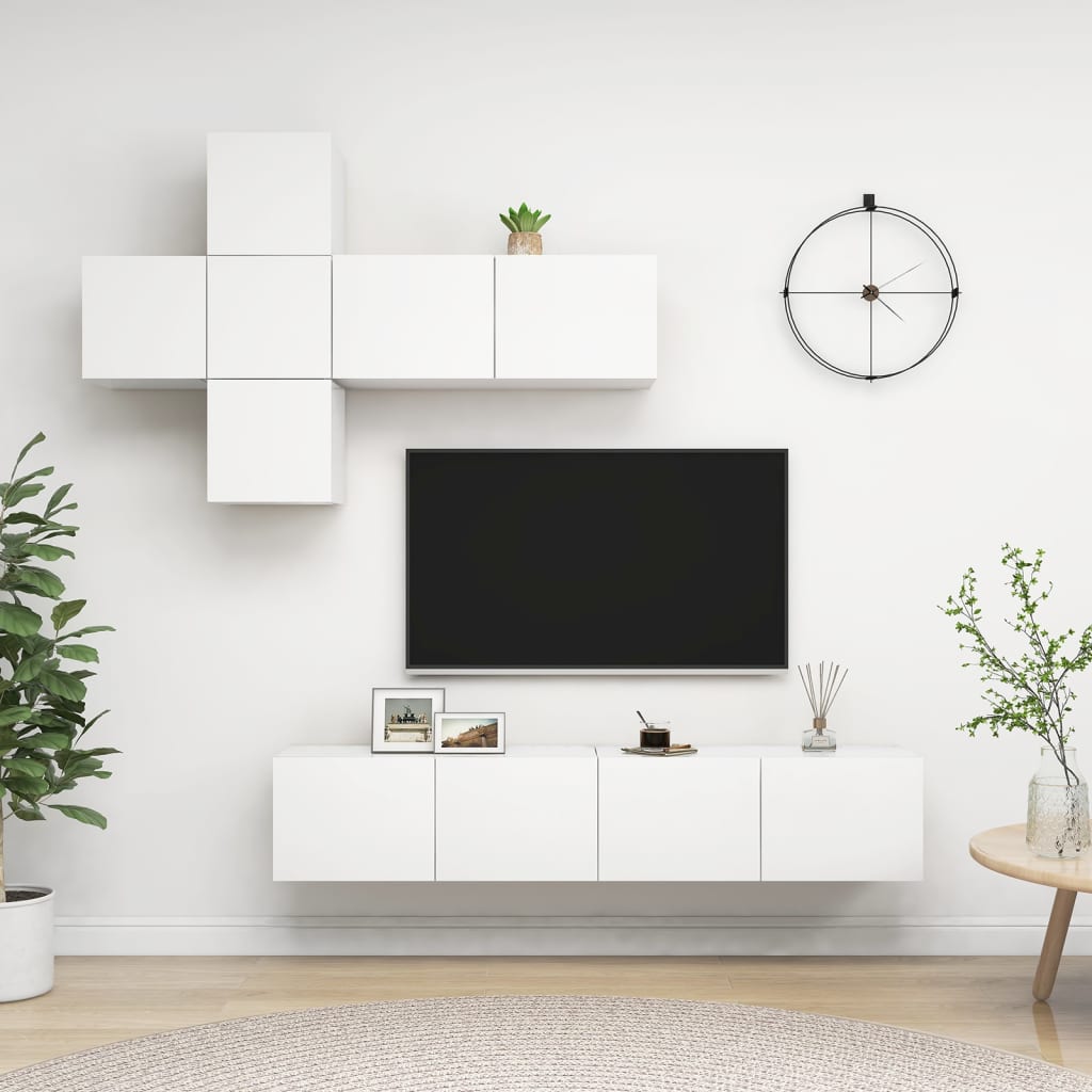 7-delige Tv-meubelset bewerkt hout wit is nu te koop bij PeponiXL, paradijselijk wonen!