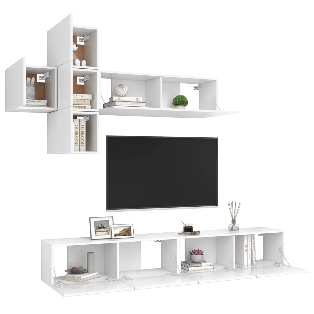 7-delige Tv-meubelset bewerkt hout wit is nu te koop bij PeponiXL, paradijselijk wonen!