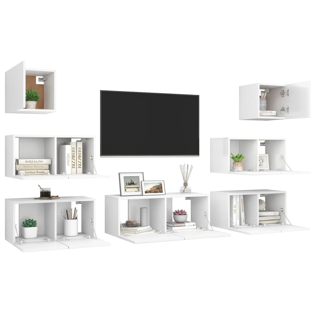 7-delige Tv-meubelset bewerkt hout wit is nu te koop bij PeponiXL, paradijselijk wonen!