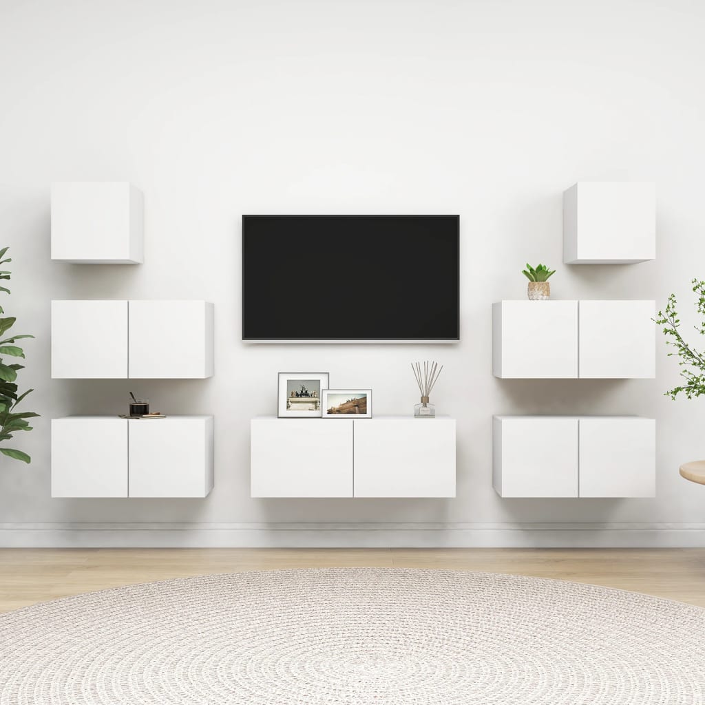 7-delige Tv-meubelset bewerkt hout wit is nu te koop bij PeponiXL, paradijselijk wonen!