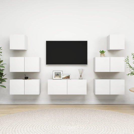 7-delige Tv-meubelset bewerkt hout wit is nu te koop bij PeponiXL, paradijselijk wonen!
