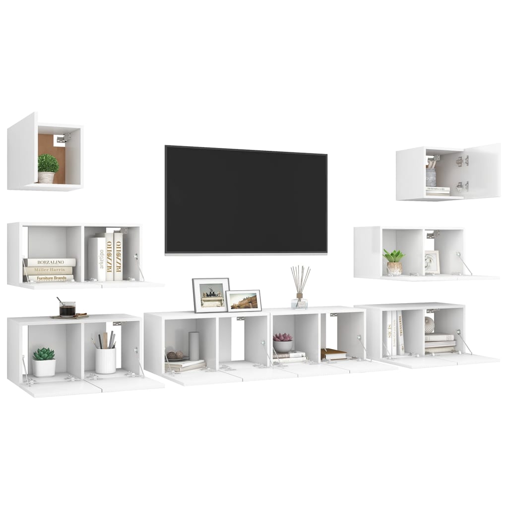 8-delige Tv-meubelset bewerkt hout wit is nu te koop bij PeponiXL, paradijselijk wonen!