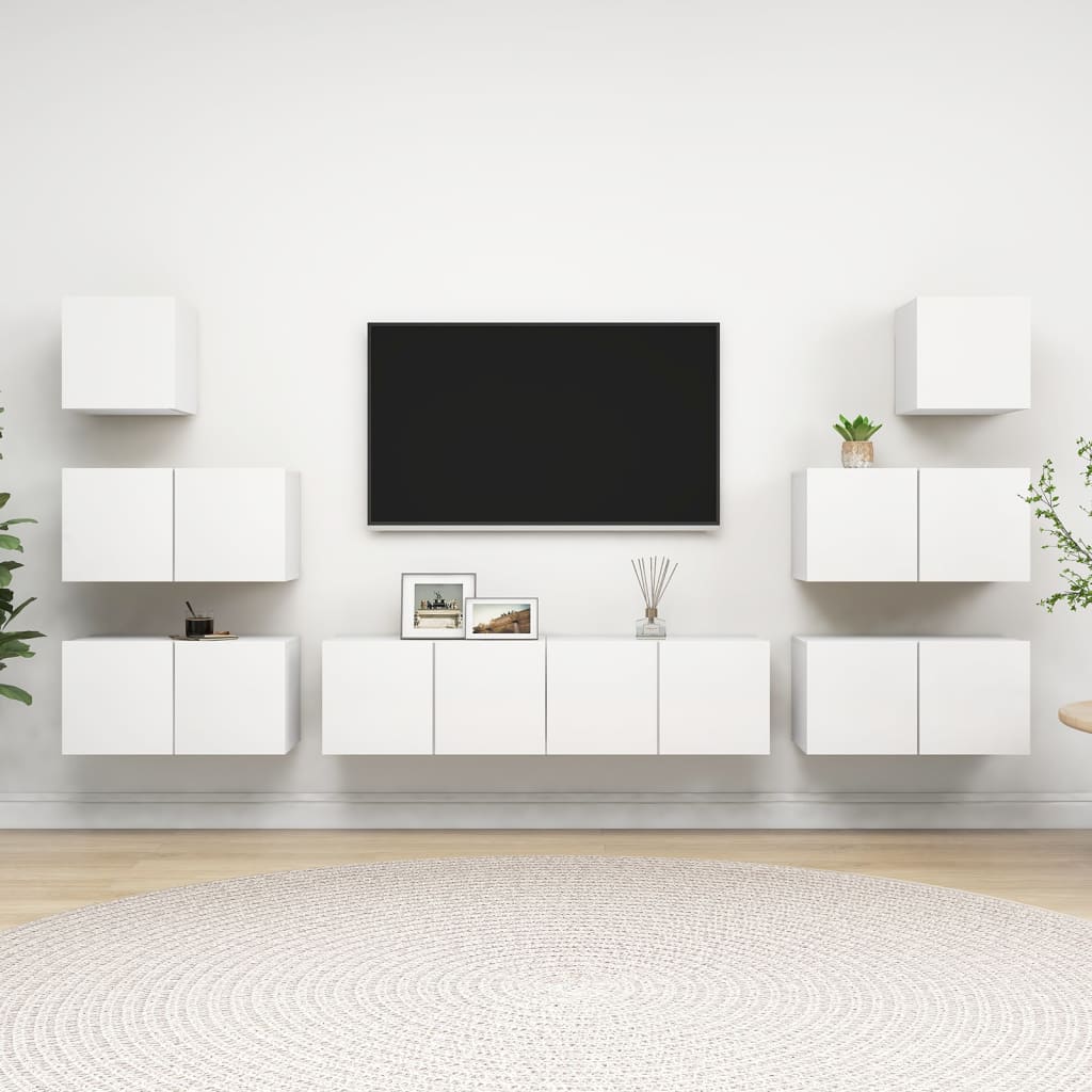 8-delige Tv-meubelset bewerkt hout wit is nu te koop bij PeponiXL, paradijselijk wonen!