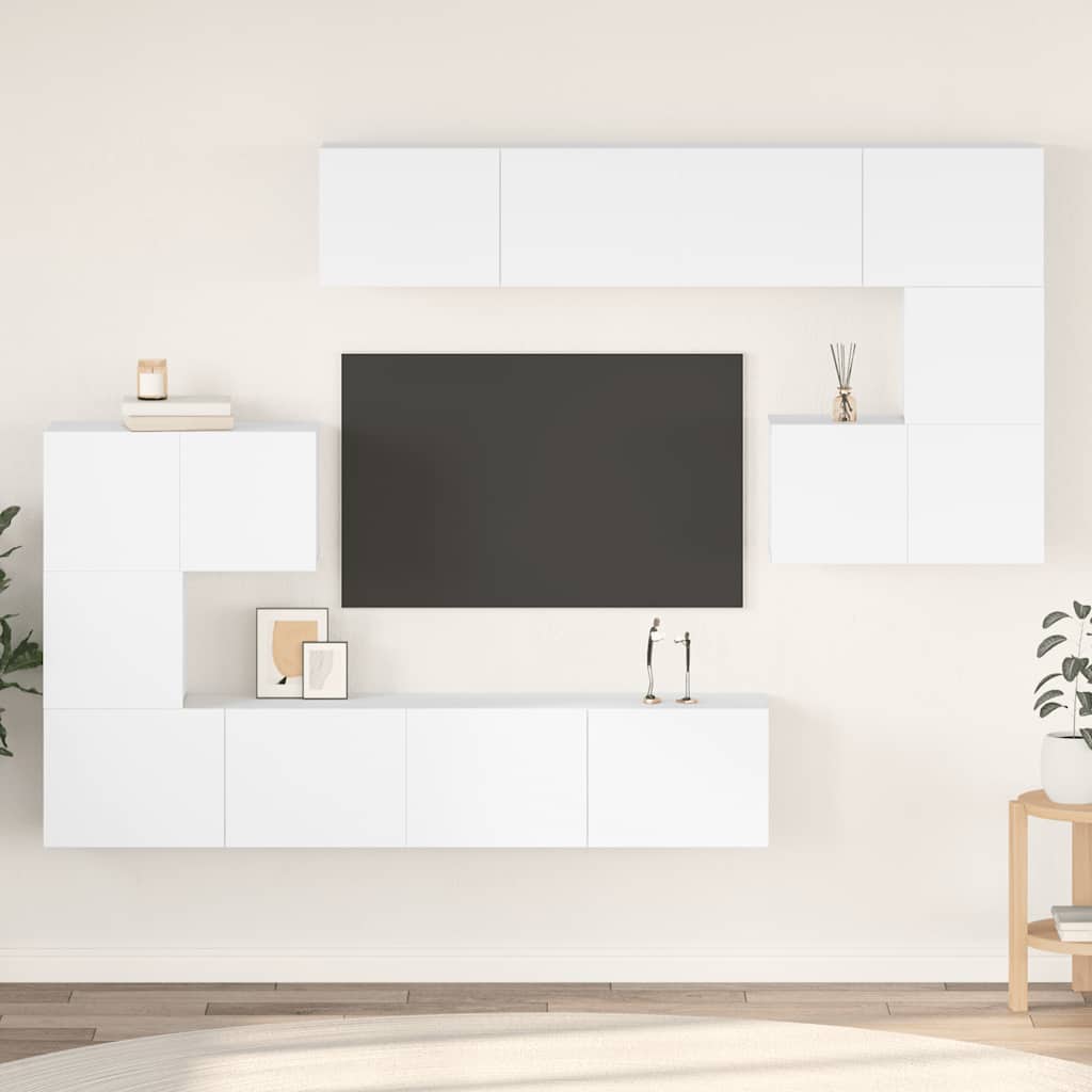8-delige Tv-meubelset bewerkt hout wit is nu te koop bij PeponiXL, paradijselijk wonen!