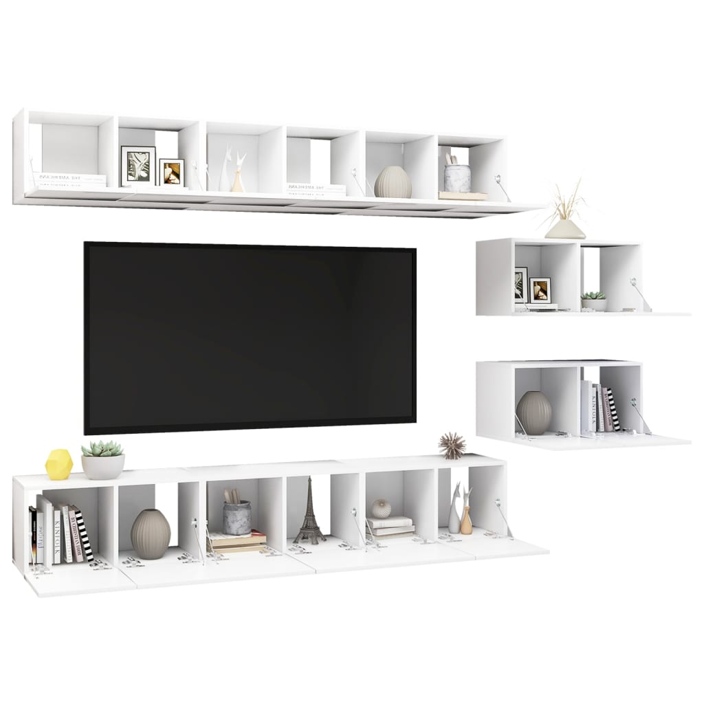 Tv-meubelen 8 st bewerkt hout wit is nu te koop bij PeponiXL, paradijselijk wonen!