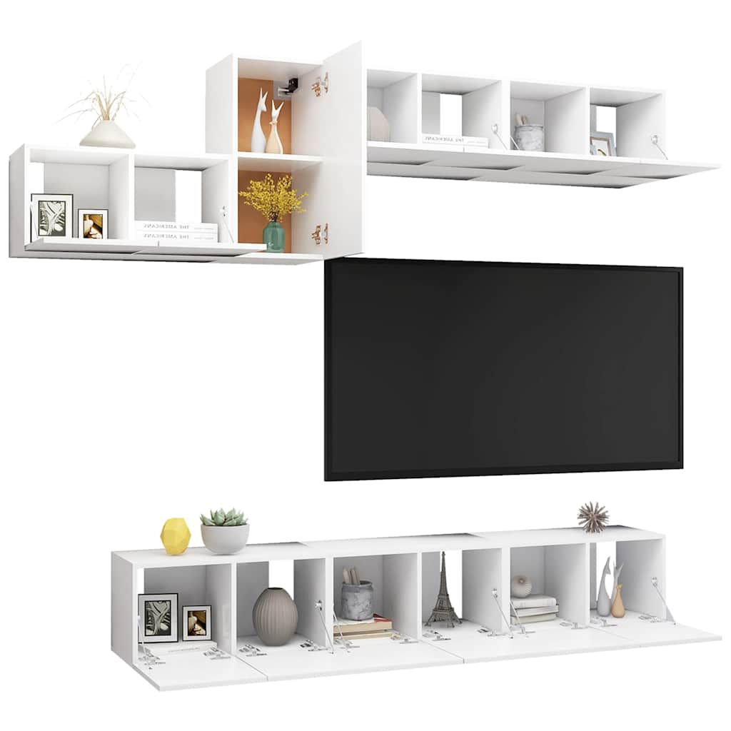 7-delige Tv-meubelset bewerkt hout wit is nu te koop bij PeponiXL, paradijselijk wonen!