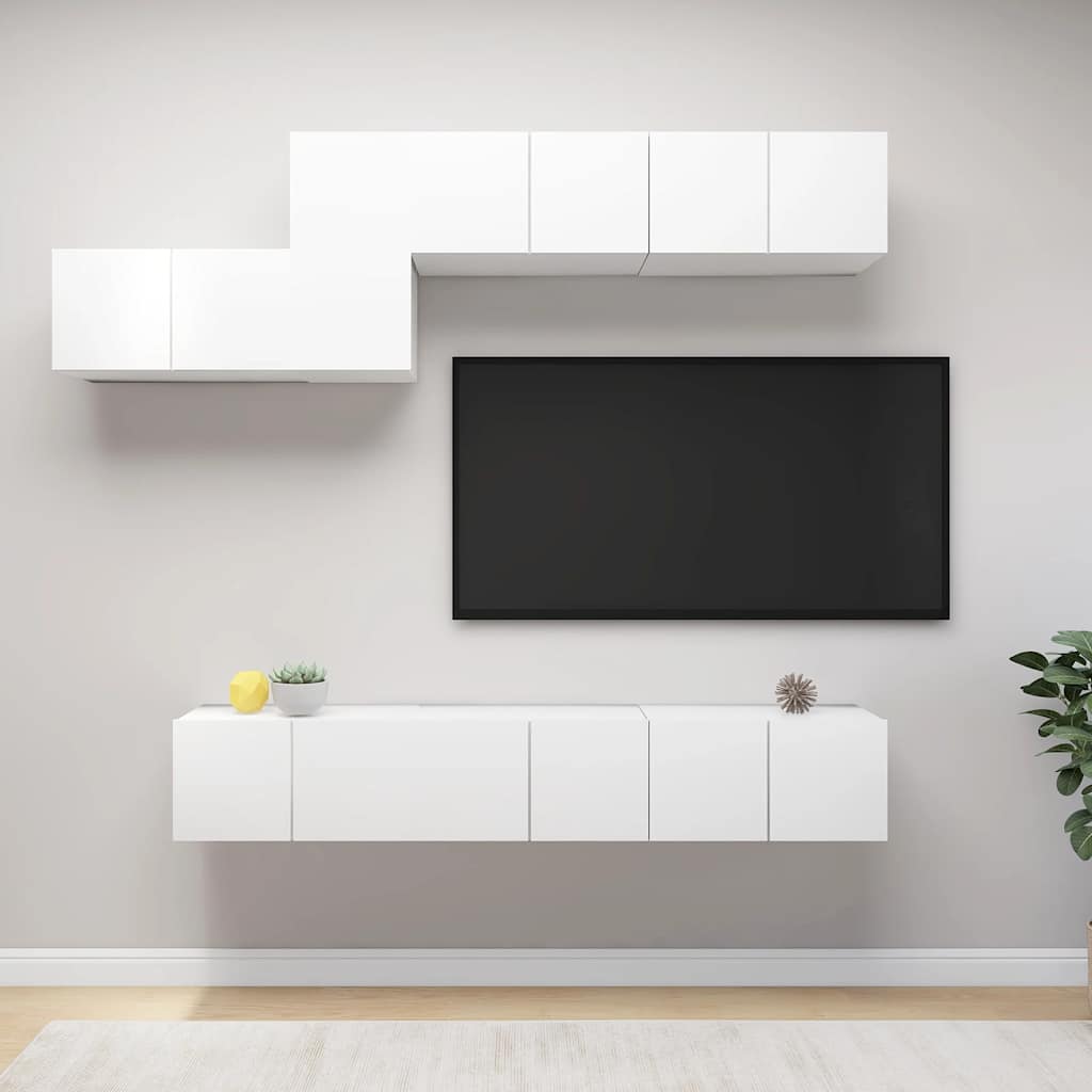 7-delige Tv-meubelset bewerkt hout wit is nu te koop bij PeponiXL, paradijselijk wonen!