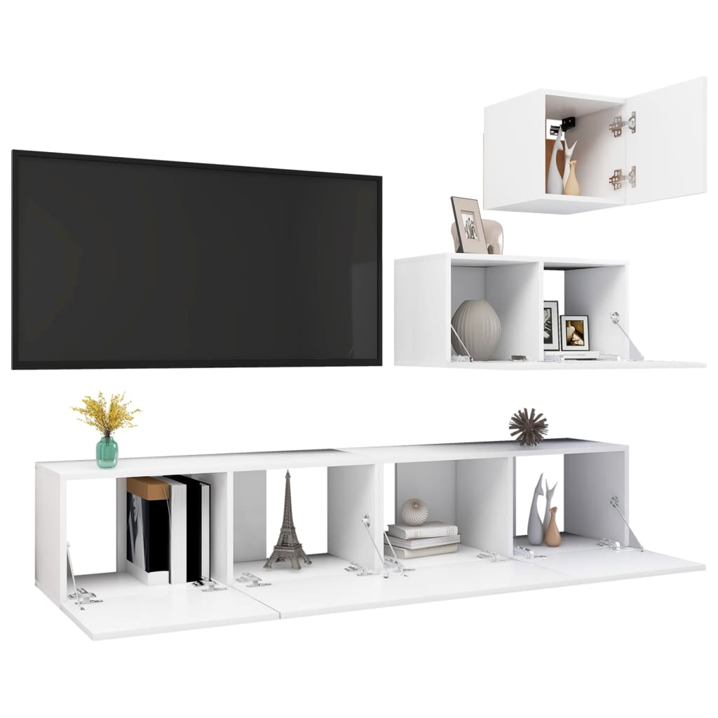 4-delige Tv-meubelset bewerkt hout wit is nu te koop bij PeponiXL, paradijselijk wonen!