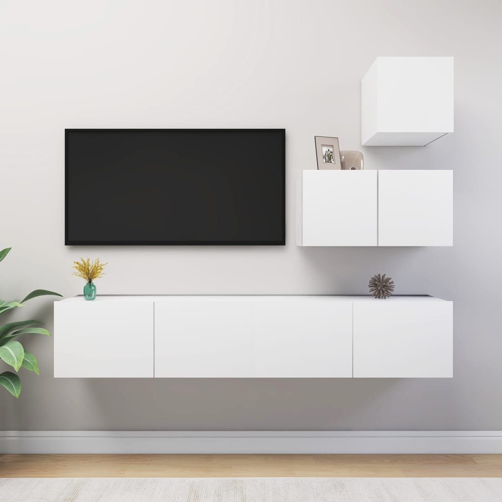 4-delige Tv-meubelset bewerkt hout wit is nu te koop bij PeponiXL, paradijselijk wonen!