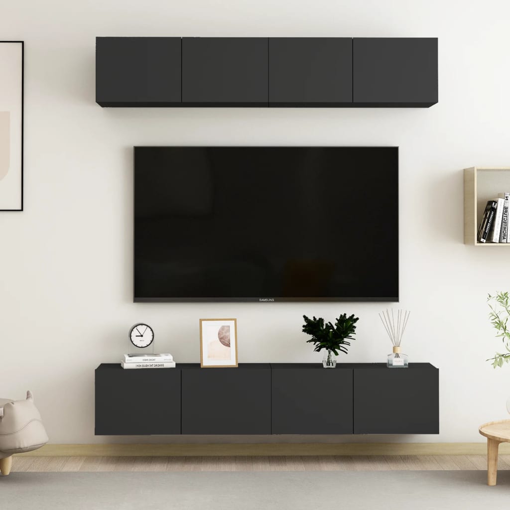 4-delige Tv-meubelen 80x30x30 cm bewerkt hout zwart is nu te koop bij PeponiXL, paradijselijk wonen!