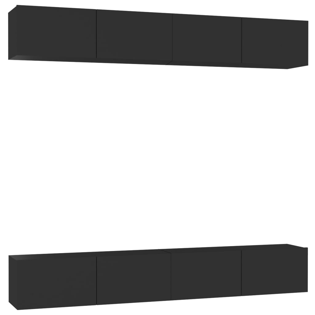Tv-meubelen 4 st 100x30x30 cm bewerkt hout zwart is nu te koop bij PeponiXL, paradijselijk wonen!