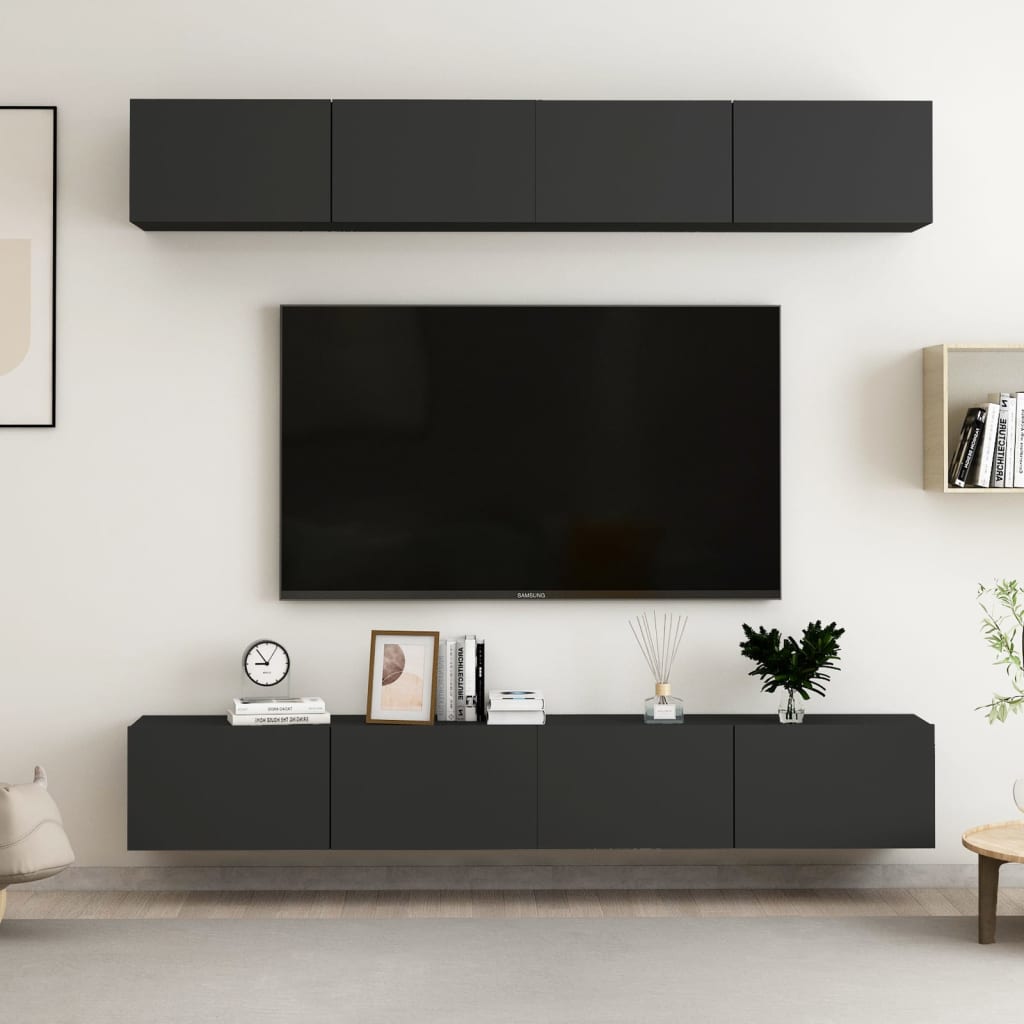 Tv-meubelen 4 st 100x30x30 cm bewerkt hout zwart is nu te koop bij PeponiXL, paradijselijk wonen!