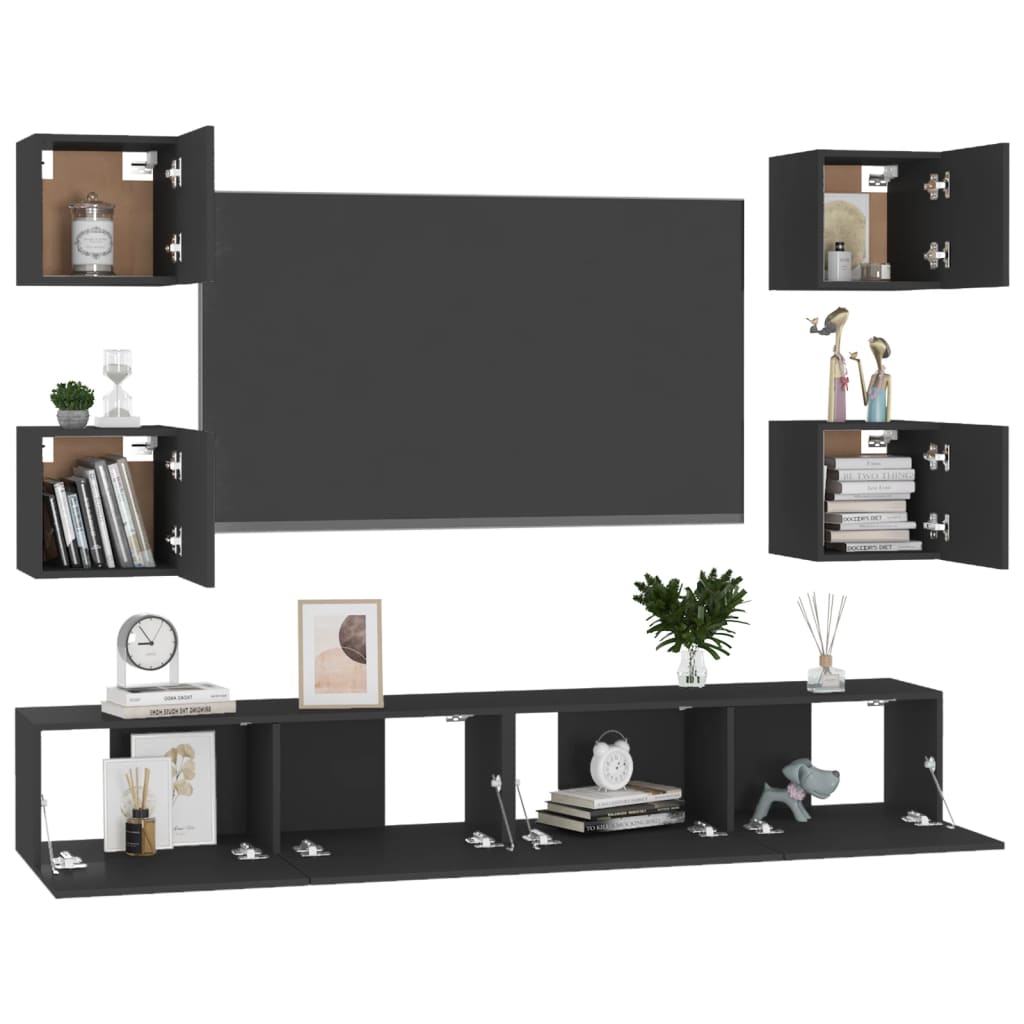 6-delige Tv-meubelset bewerkt hout zwart is nu te koop bij PeponiXL, paradijselijk wonen!