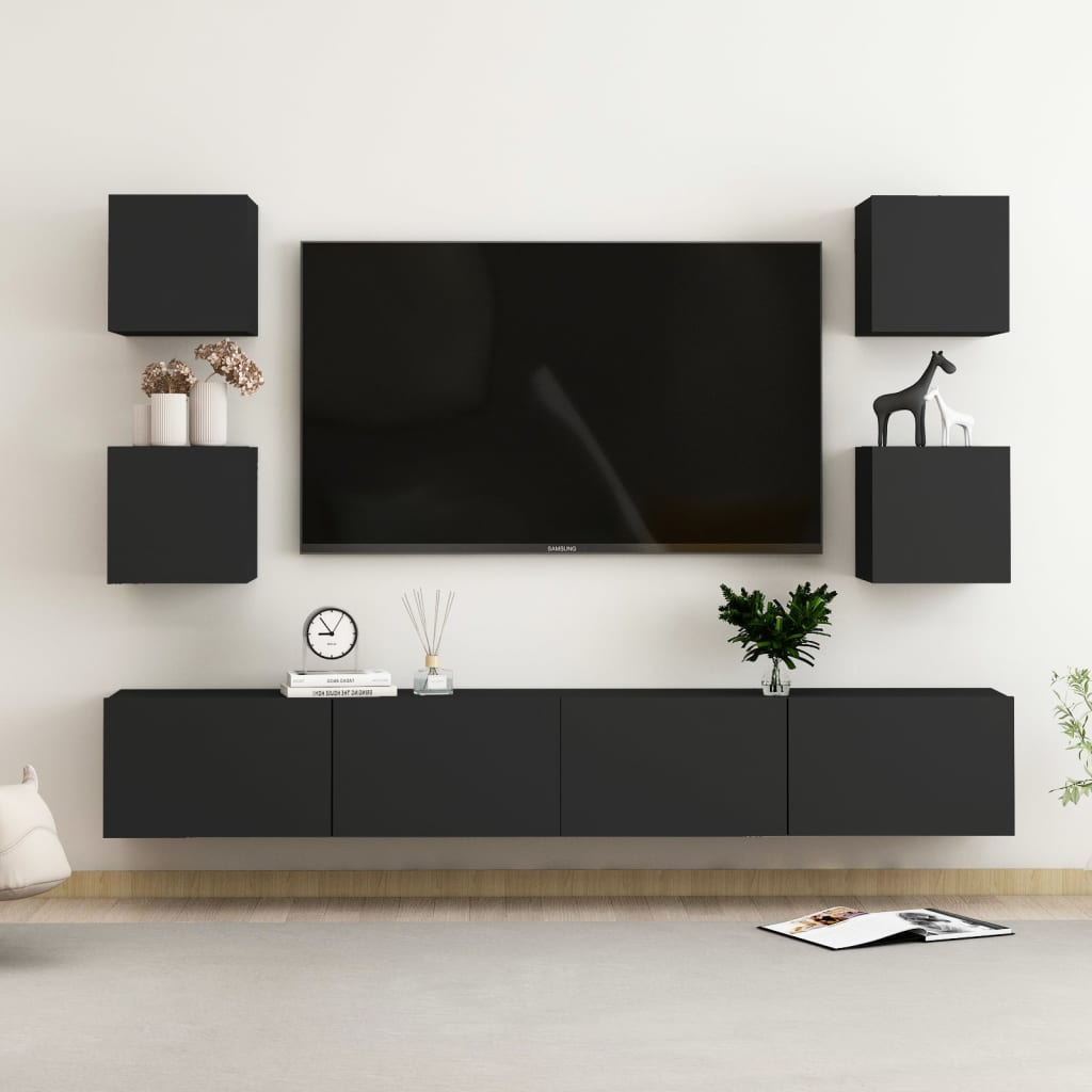 6-delige Tv-meubelset bewerkt hout zwart is nu te koop bij PeponiXL, paradijselijk wonen!