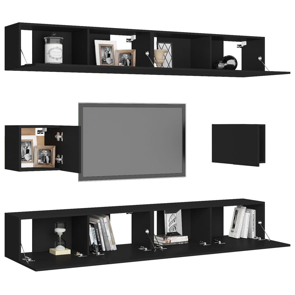 6-delige Tv-meubelset bewerkt hout zwart is nu te koop bij PeponiXL, paradijselijk wonen!