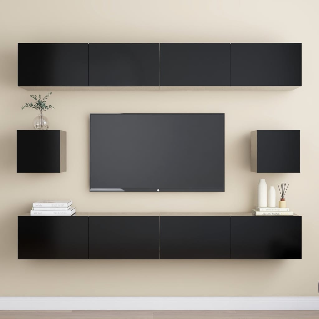 6-delige Tv-meubelset bewerkt hout zwart is nu te koop bij PeponiXL, paradijselijk wonen!