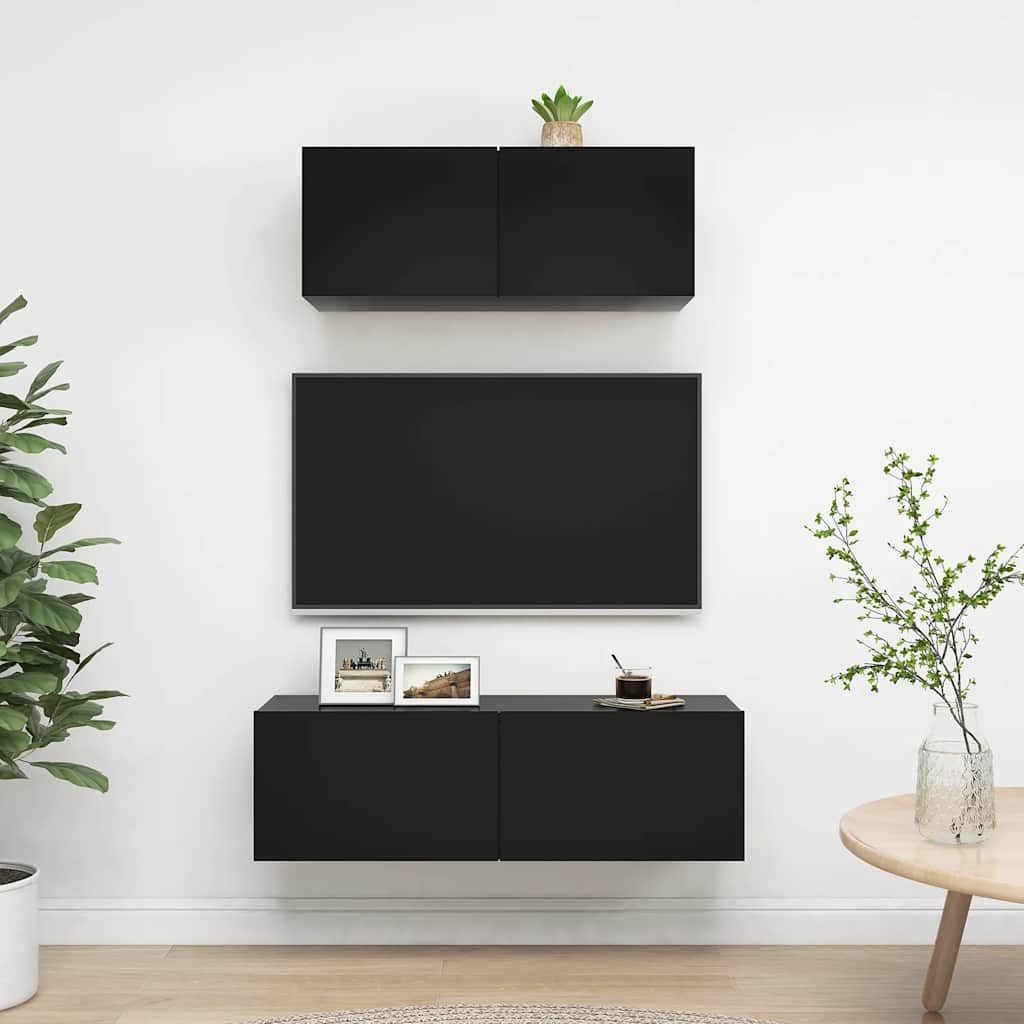 2-delige Tv-meubelset bewerkt hout zwart is nu te koop bij PeponiXL, paradijselijk wonen!