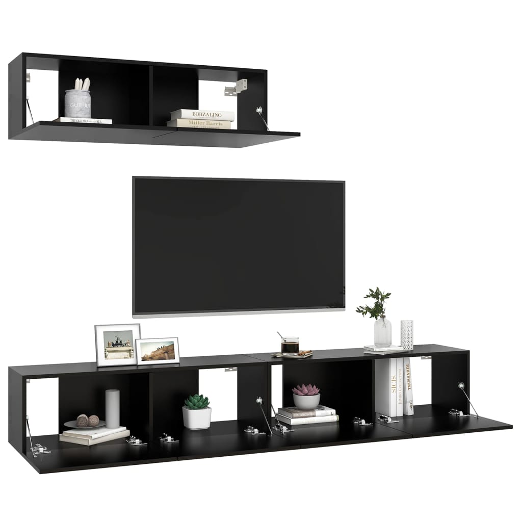 Tv-meubelen 3 st bewerkt hout zwart is nu te koop bij PeponiXL, paradijselijk wonen!