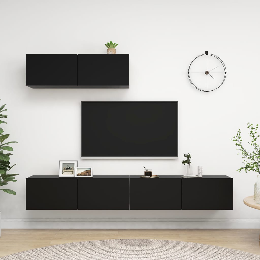 Tv-meubelen 3 st bewerkt hout zwart is nu te koop bij PeponiXL, paradijselijk wonen!