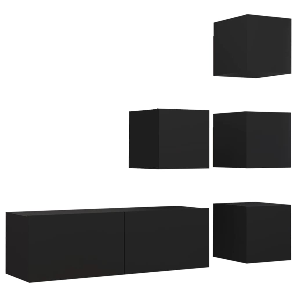 5-delige Tv-meubelset bewerkt hout zwart is nu te koop bij PeponiXL, paradijselijk wonen!